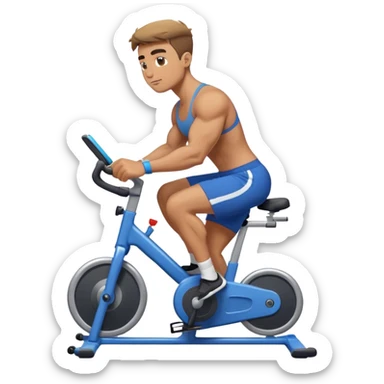 buff guy blue shorts stationary bike sticker