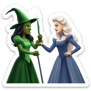 Glinda and elphba fighting the wizard  sticker