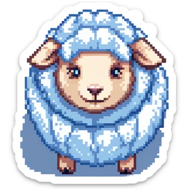 dreamy pastel blue sheep with fluffy wool and sleepy expression, like from a dream sticker