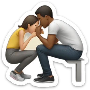 one person sitting sniffs another person above the knees sticker