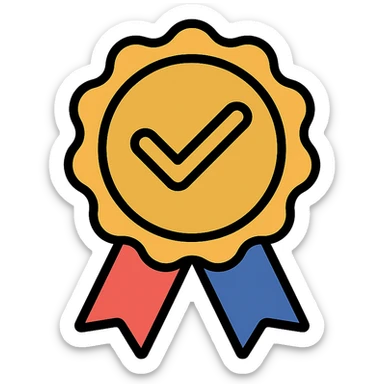 vector icon of a seal of trust with gold and colorful elements, elegant and minimalist flat design, isolated on white background, award badge style, 2D flat vector, trending icon look, soft shadows, no text, perfect for commercial use, icon style, variation 3 sticker