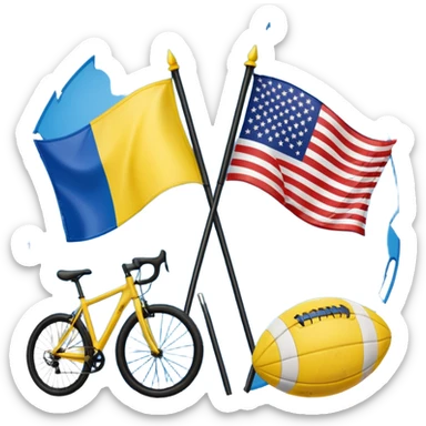 usa and ukraine flags together, sport equipment under sticker
