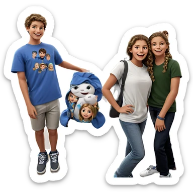 girl with boys indoors smiling sticker
