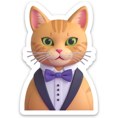 cat wearing a fancy bow tie sticker
