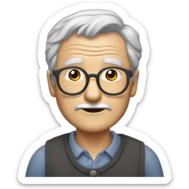 Old white man, in his 80s, gray hair, Raimonds Pauls sticker