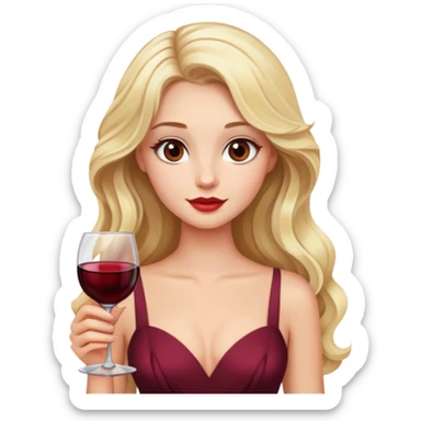 Blonde model with brown eyes, long wavy hair, wine tasting sticker
