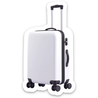 white suitcase on wheels, side view, 3D Emoji style, soft shadows and highlights, pure white color, transparent background, no decoration sticker