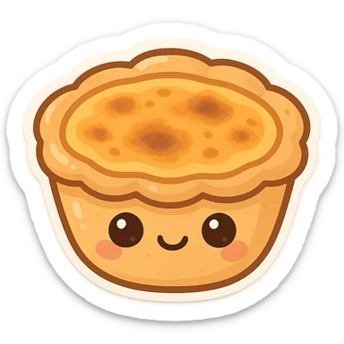 single pastel de nata, cute cartoon with big eyes and a smile, no text sticker