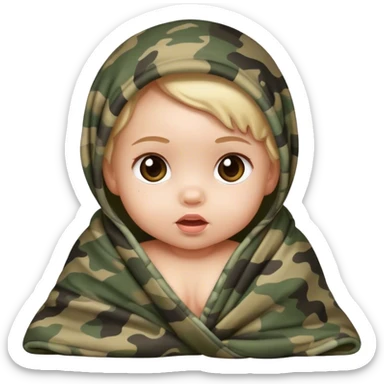 Little baby girl wrapped in a camo blanket  sticker