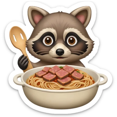 raccoon with SPAM meat and spaghetti slop sticker