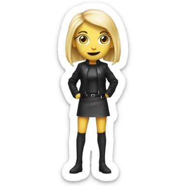 reptilian alien woman, blonde, in blck leather mini skirt, full body sticker