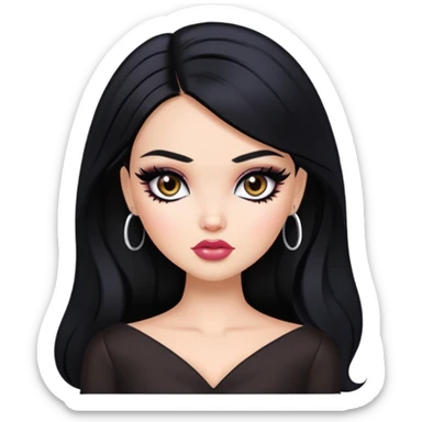 gothic style, black hair, pretty makeup, pretty bratz baddie sticker