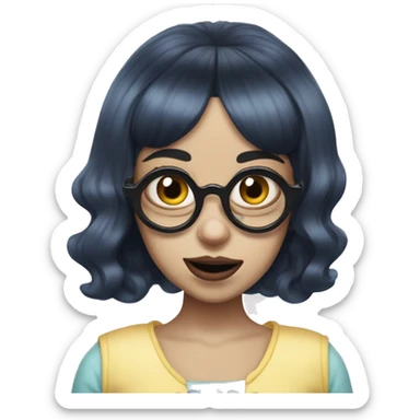 Melanie Martinez with split died hair, and with her 4 eyed mask on sticker