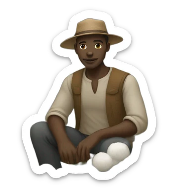 black tribe man working in the cotton field sticker