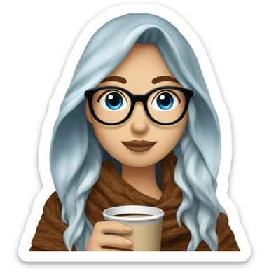 Balayage hair Girl drinking coffee, with a cozy blanket wearing glasses with blue eyes  sticker