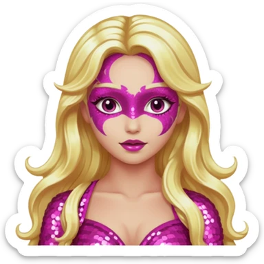 Venus, Love Goddess with metallic pink skin, long blonde hair, dark pink sequin outfit sticker