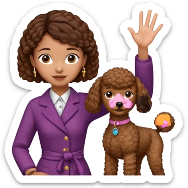 Asia tie up hair girl with brown poodle say good bye sticker