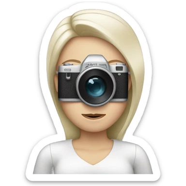 white skinned woman holding a camera sticker