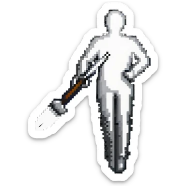 A paintbrush transforming into a silver metallic human silhouette emblem, symbol of artistic identity, with a polished finish sticker