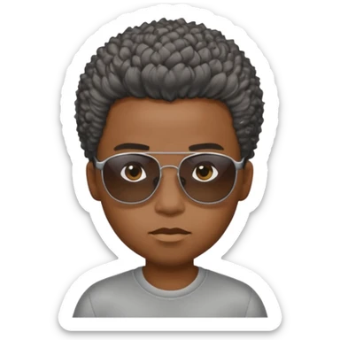 Un garçon,de couleur noir avec des lunettes de soleil grise,il a des cheveux crépus et au dessus de sa tete il est écrit BOUSS  sticker