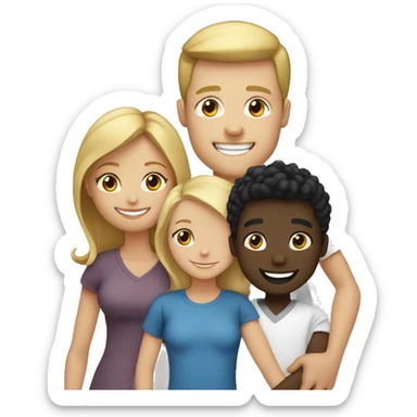 happy family, 1 blonde woman, 1 white man, 1 black man, 1 black girl, 1 black child sticker