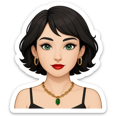 Change the shirt to a black spaghetti strap top. Keep everything else the same. No background. Maintain the original style and details of the image. sticker