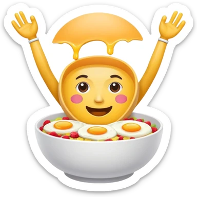 Breakfast bowl with a face on the bowl and arms and legs ready for gym sticker