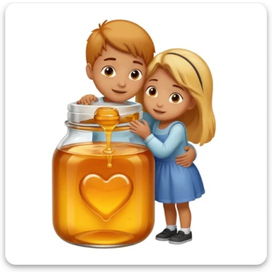 A boy and a girl inside a jar of honey hugging and kissing sticker