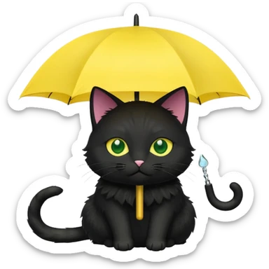 black cat is holding a yellow umbrella. sticker