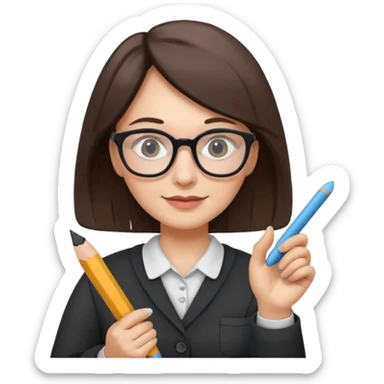 woman teacher, old, wearing glasses, hold chalk on hand sticker