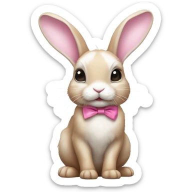 Hyper Realistic Cute Rabbit wearing a pink bow sticker