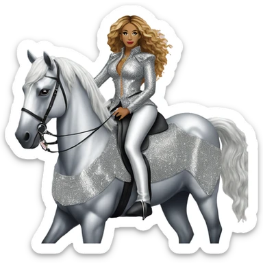 beyonce wearing silver crystal leopard riding silver sparkly horse renaissance album cover sticker