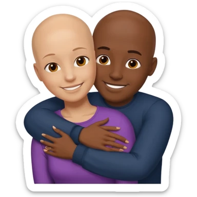 Bald white guy hugging black female friend sticker