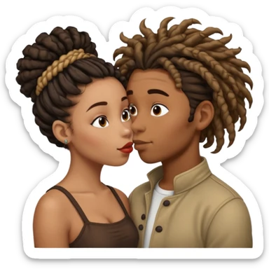 Brown boy with dreadlock kissing black girl with curly bun sticker