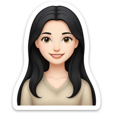 black long hair girl with soft makeup, smiling sticker