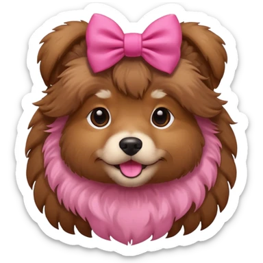 brown fluffy dog with a pink bow  sticker