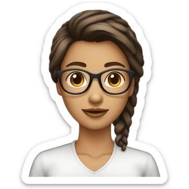 Fille cheveux très long Odule châtain foncé avec des lunette rectangulaire sticker