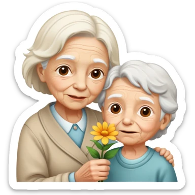 child offering a flower to an elderly person, warm and expressive sticker