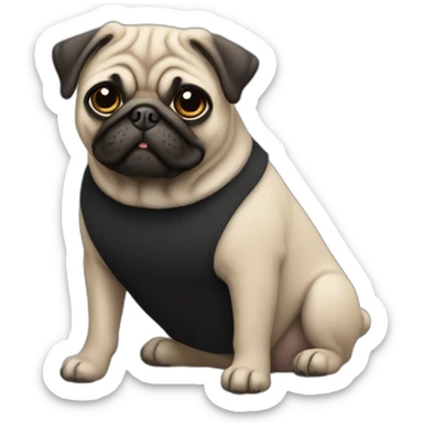 pug wearing a black t-shirt sticker