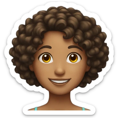 Girl with freckles and dark curly hair smiling sticker