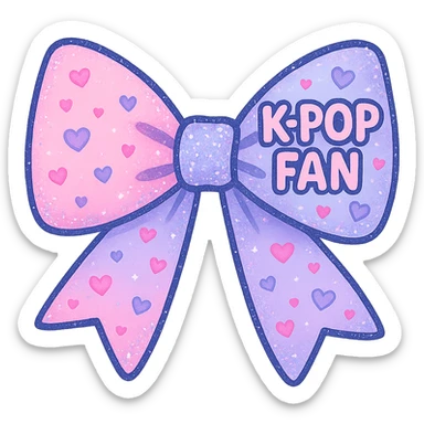 kpop fan bow with glitter and hearts, fun and cute sticker