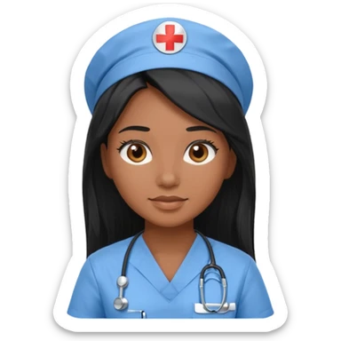 pretty brown skin nurse with long black hair and brown eyes in light blue scrubs sticker