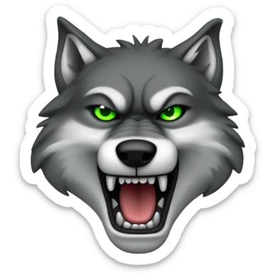 angry wolf, with bright green, black eyes sticker