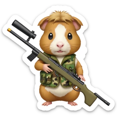 guinea pig with a camo vest and toy rifle sticker