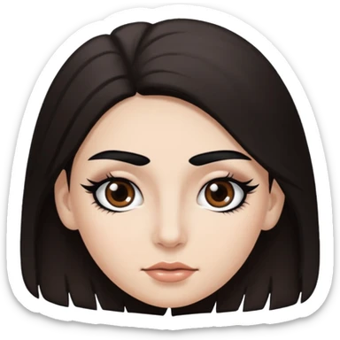 Eye black and big, eyelashes long, eyebrows black, skin white, and so beautiful hair long and brown skin tone white,hair brown and long and some brown long hair long hair sticker