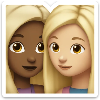 two girl friends hugging each other one blonde one brown hair sticker