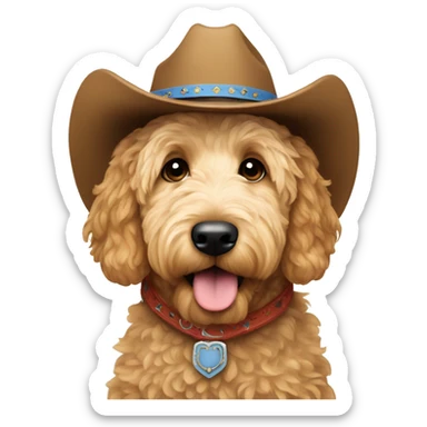 Goldendoodle wearing a cowboy hat sticker