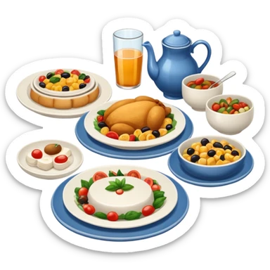 two tables with plates of food sticker