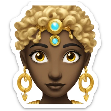 Divine goddess with golden jewelry and eyes that show a portal to space sticker