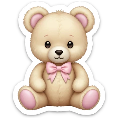 cream colored teddy bear with pastel pink bow sticker